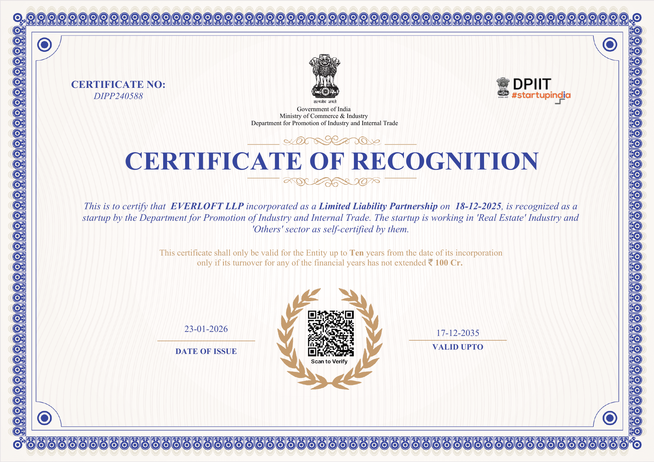 DPIIT certificate for Everloft
